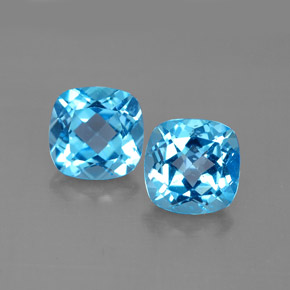 Gemas de topacio azul natural de  ct, corte cojín, VVS-VS