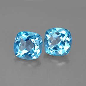 Gemas de topacio azul natural de  ct, corte cojín, VVS-VS