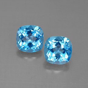 Gemas de topacio azul natural de  ct, corte cojín, VVS-VS
