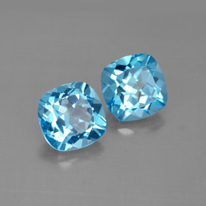 Gemas de topacio azul natural de  ct, corte cojín, VVS-VS