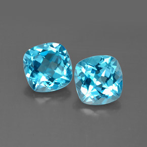 Gemas de topacio azul natural de  ct, corte cojín, VVS-VS