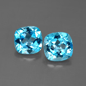 Gemas de topacio azul natural de  ct, corte cojín, VVS-VS