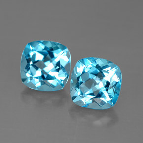 Gemas de topacio azul natural de  ct, corte cojín, VVS-VS