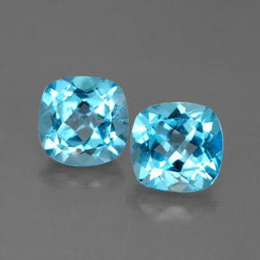 Gemas de topacio azul natural de  ct, corte cojín, VVS-VS