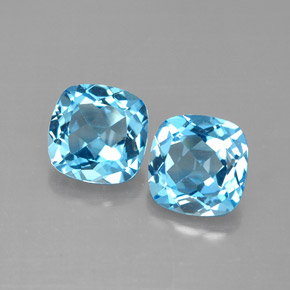 Gemas de topacio azul natural de  ct, corte cojín, VVS-VS