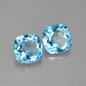 Gemas de topacio azul natural de  ct, corte cojín, VVS-VS