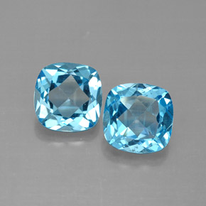 Gemas de topacio azul natural de  ct, corte cojín, VVS-VS