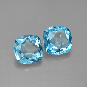 Gemas de topacio azul natural de  ct, corte cojín, VVS-VS