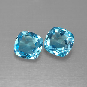 Gemas de topacio azul natural de  ct, corte cojín, VVS-VS