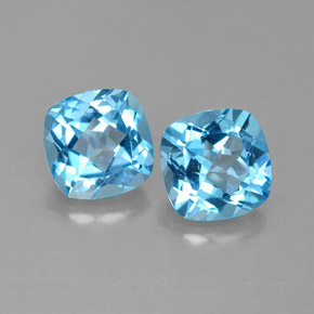 Gemas de topacio azul natural de  ct, corte cojín, VVS-VS