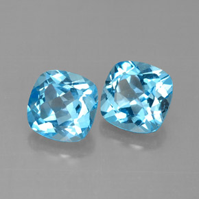 Gemas de topacio azul natural de  ct, corte cojín, VVS-VS