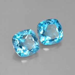 Gemas de topacio azul natural de  ct, corte cojín, VVS-VS