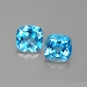 Gemas de topacio azul natural de  ct, corte cojín, VVS-VS