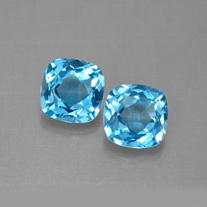 Gemas de topacio azul natural de  ct, corte cojín, VVS-VS
