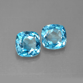 Gemas de topacio azul natural de  ct, corte cojín, VVS-VS
