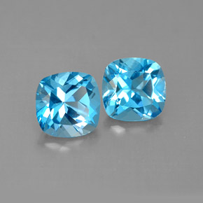 Gemas de topacio azul natural de  ct, corte cojín, VVS-VS
