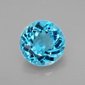 Topacio azul natural de 3,42 ct, corte redondo, VVS-VS
