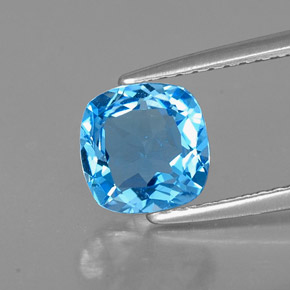 Topacio azul natural de 1,55 ct, corte cojín, VS