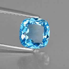 Topacio azul natural de 1,55 ct, corte cojín, VS