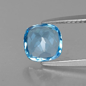 Topacio azul natural de 1,55 ct, corte cojín, VS