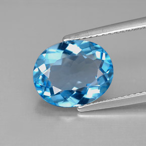 Topacio azul natural de 4,15 ct, corte óvalo, VVS-VS