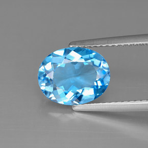 Topacio azul natural de 2,93 ct, corte óvalo, VS