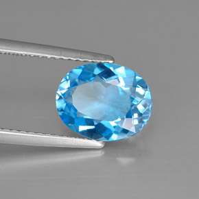 Topacio azul natural de 2,93 ct, corte óvalo, VS