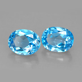 Gemas de topacio azul natural de  ct, corte óvalo, VVS-VS