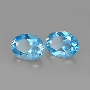Gemas de topacio azul natural de  ct, corte óvalo, VVS-VS