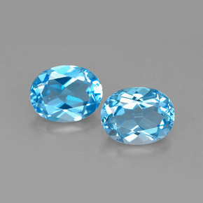 Gemas de topacio azul natural de  ct, corte óvalo, VVS-VS