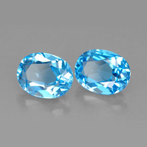 Gemas de topacio azul natural de  ct, corte óvalo, VVS-VS