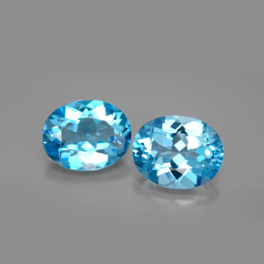 Gemas de topacio azul natural de  ct, corte óvalo, VVS-VS