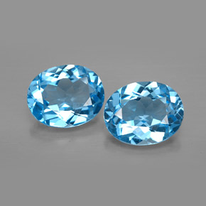 Gemas de topacio azul natural de  ct, corte óvalo, VVS-VS