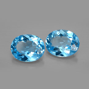 Gemas de topacio azul natural de  ct, corte óvalo, VVS-VS