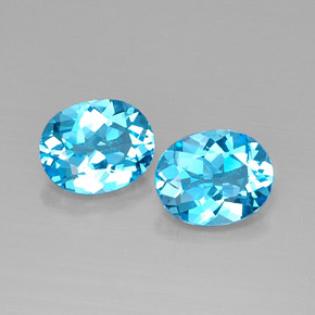 Gemas de topacio azul natural de  ct, corte óvalo, VVS-VS