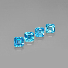 Gemas de topacio azul natural de  ct, corte esmeralda, VVS