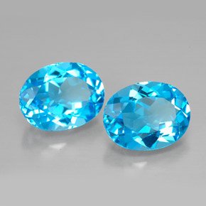 Gemas de topacio azul natural de  ct, corte óvalo, VVS