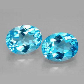 Gemas de topacio azul natural de  ct, corte óvalo, VVS-VS