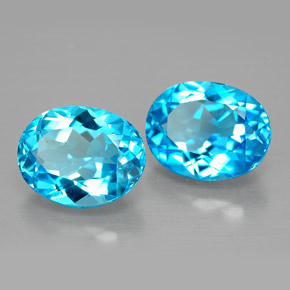 Gemas de topacio azul natural de  ct, corte óvalo, VVS