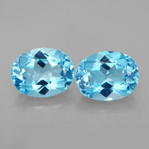 Gemas de topacio azul natural de  ct, corte óvalo, VVS