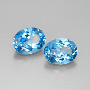 Gemas de topacio azul natural de  ct, corte óvalo, VVS
