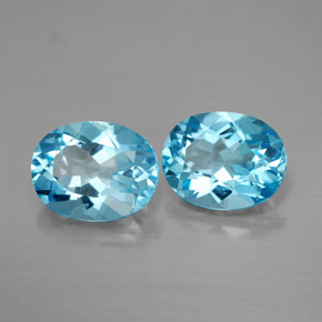 Gemas de topacio azul natural de  ct, corte óvalo, VVS