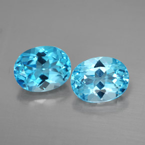 Gemas de topacio azul natural de  ct, corte óvalo, VVS-VS