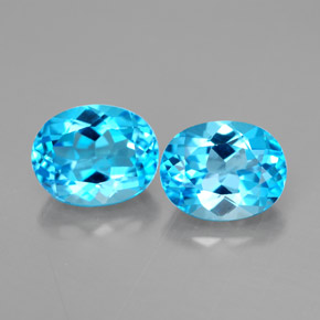 Gemas de topacio azul natural de  ct, corte óvalo, VVS
