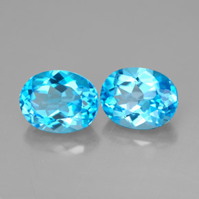 Gemas de topacio azul natural de  ct, corte óvalo, VVS