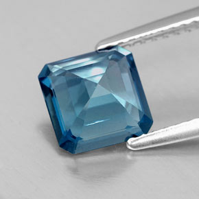 Topacio azul natural de 1,93 ct, corte esmeralda, VS-SI