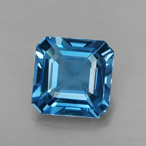 Topacio azul natural de 1,73 ct, corte esmeralda, VS