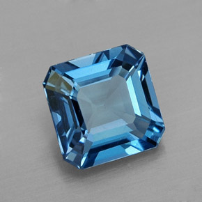 Topacio azul natural de 1,73 ct, corte esmeralda, VS