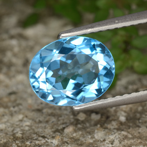 Topacio azul natural de 2,32 ct, corte óvalo, VVS-VS