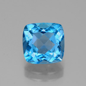 Topacio azul natural de 2,25 ct, corte cojín, VVS